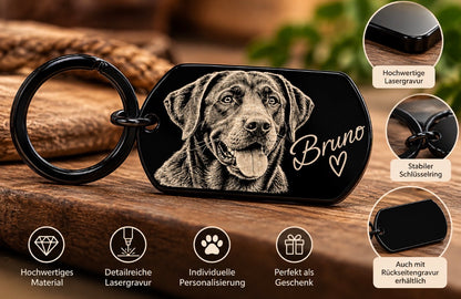 Personalisierter Schlüsselanhänger mit Foto & Gravur – Hund, Katze, Familie oder Partner